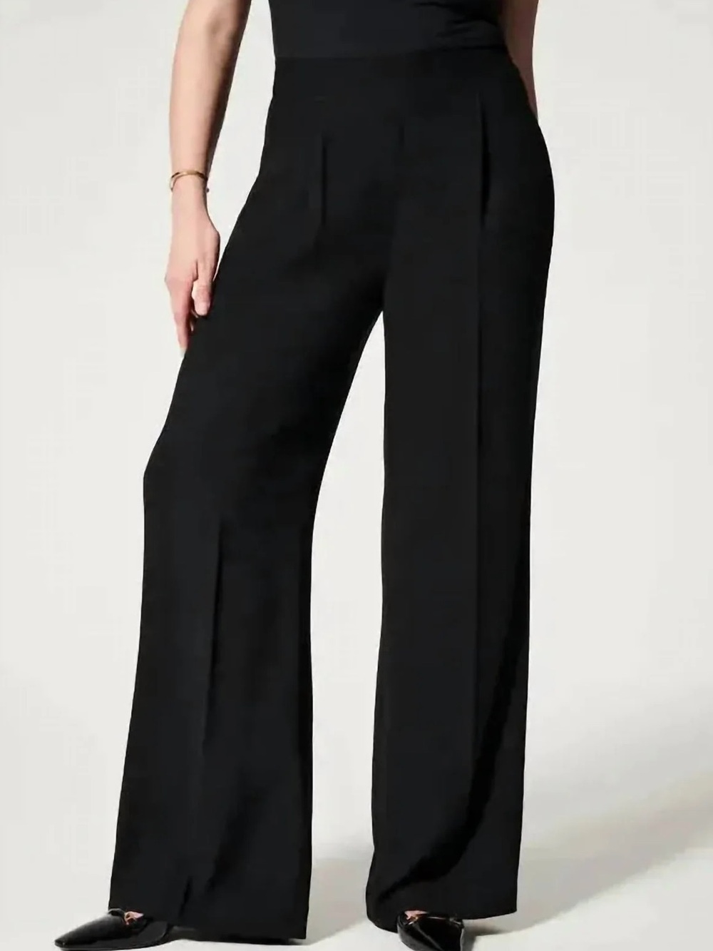 NWT Spanx M Crepe Pleated Trouser High Rise Wide Leg Office Relaxed Fit Comfy